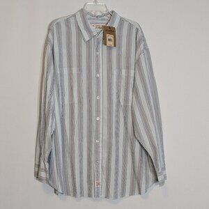 LEVI STRAUSS SIGNATURE White/Blue Stripe Long Sleeve Button Shirt; Size 2XL